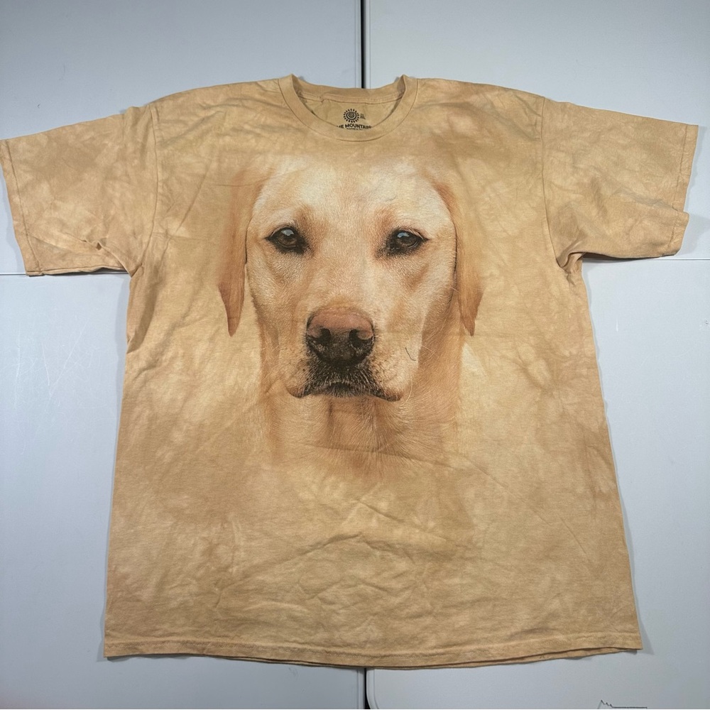 The Mountain golden yellow lab dog tan tie dye shirt size 2XL short sleeve shirt